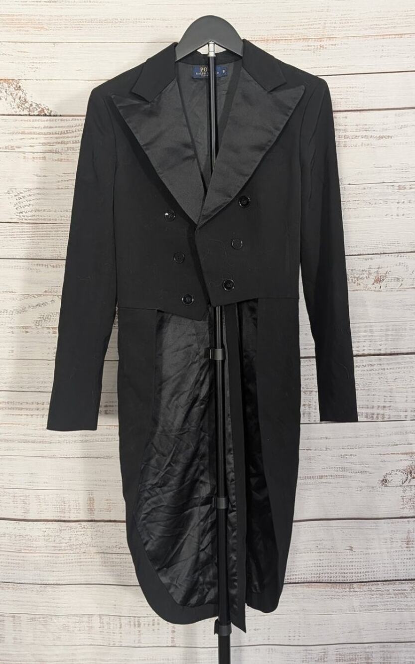 Polo Ralph Lauren Tailcoat Womens 8 Black Wool Silk Peak Lapel Tuxedo Coat Italy